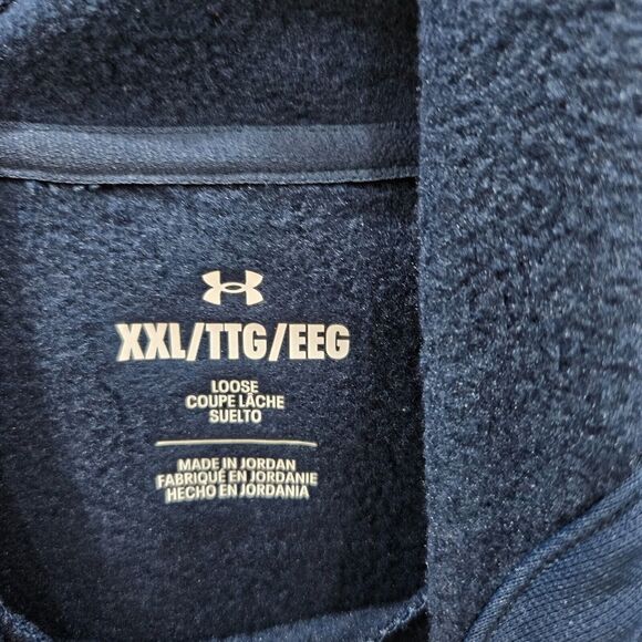 Under Armour Men's Fleece Hoodie XXL Navy Blue Big Logo Loose Oversized Outdoor - Picture 5 of 11
